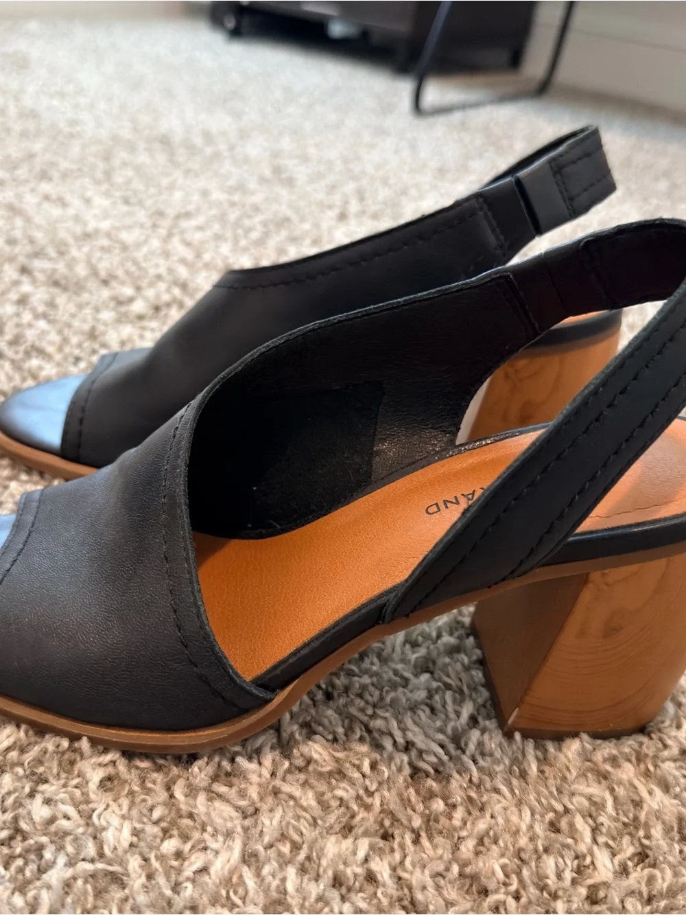 Lucky Brand Black Open-Toe Slingback Wedge Sandals